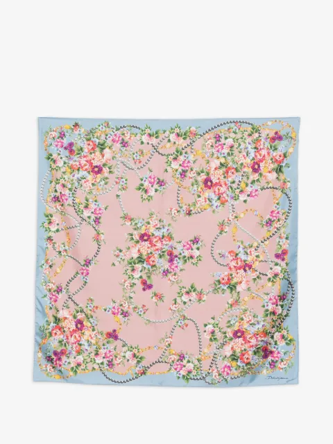 Dolce & Gabbana lille twill-tørklæde i silke med blomsterbuket-tryk
