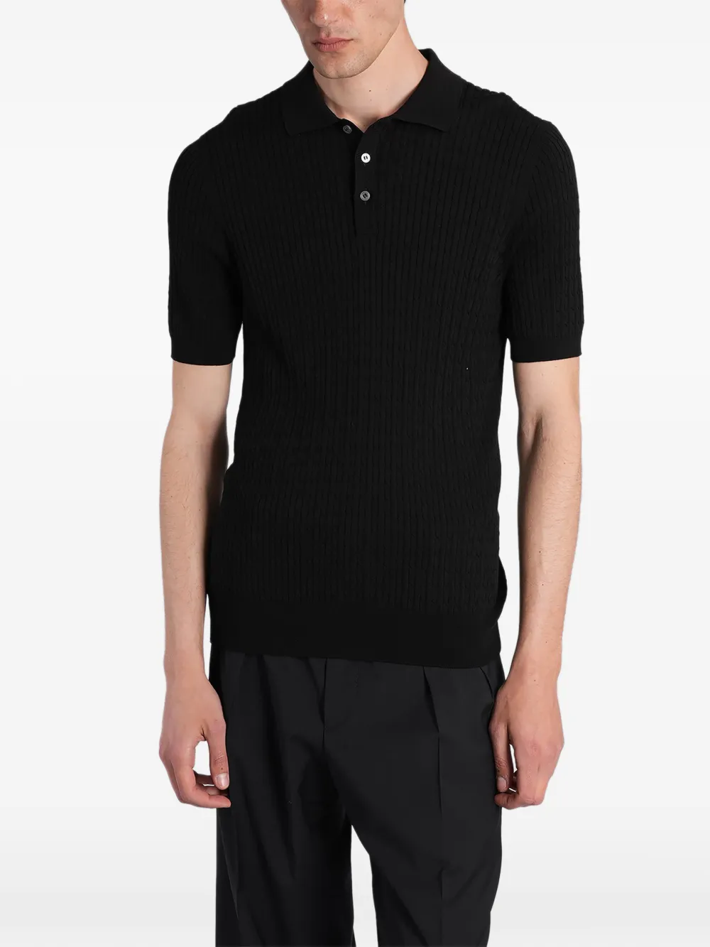 Tagliatore cable-knit polo shirt - Nero