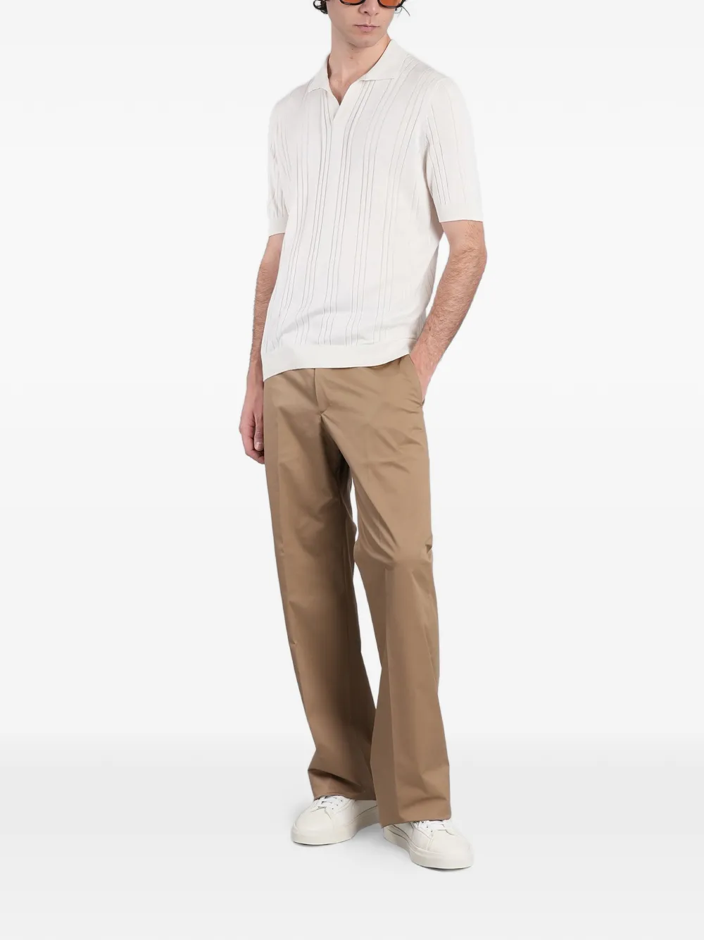 Tagliatore Ribgebreid poloshirt Beige