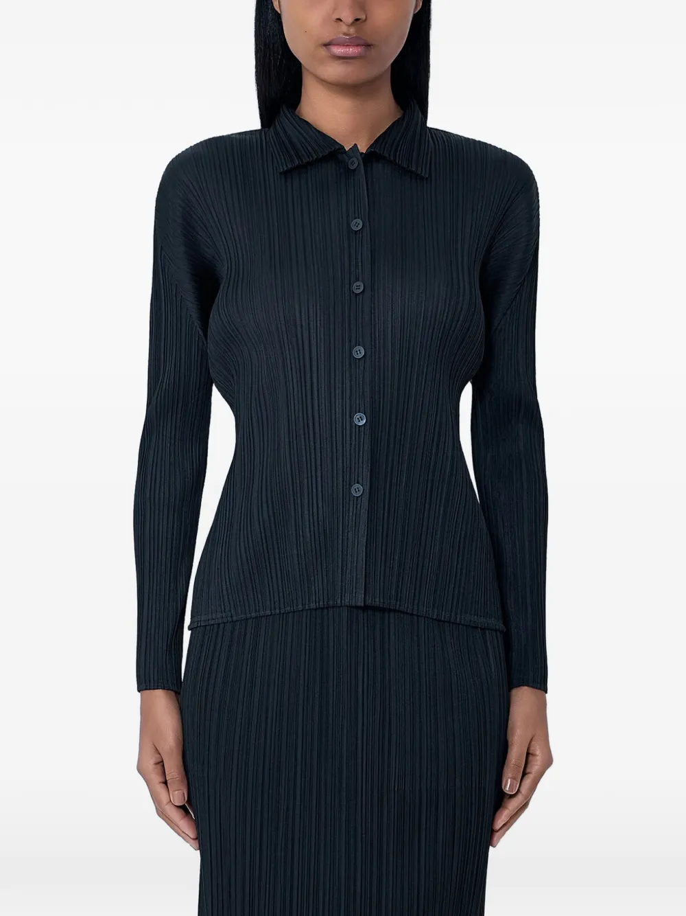 Pleats Please Issey Miyake pleated button-down shirt - Nero