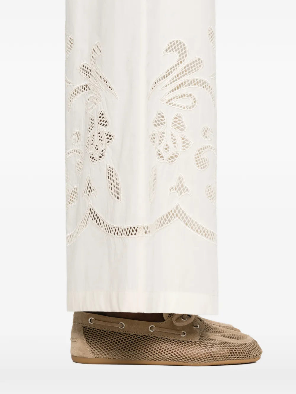 Forte Palazzo broek met geborduurde bloemen Beige