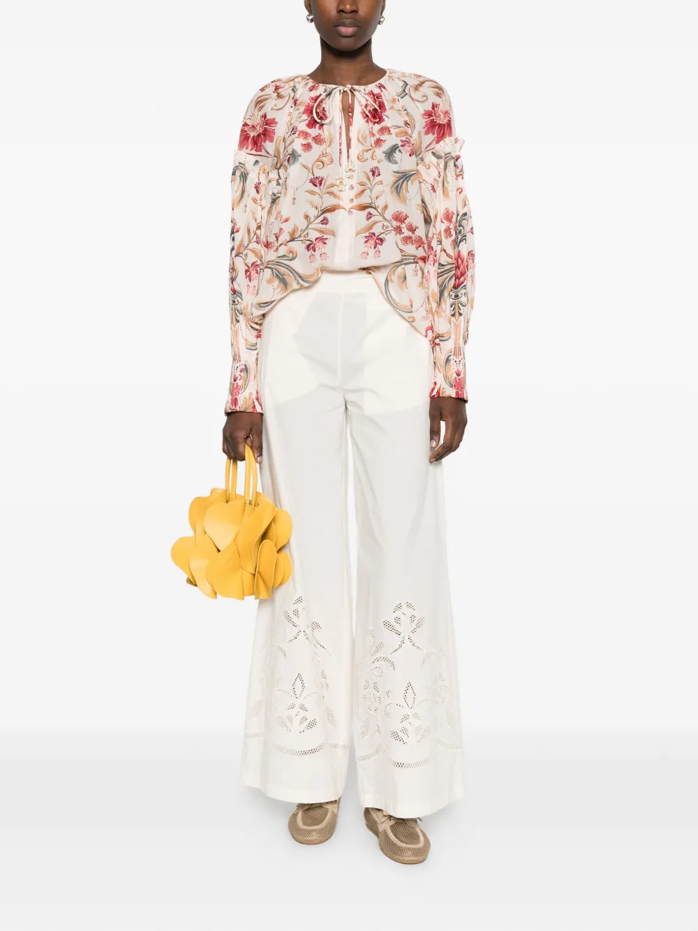  Forte Forte Floral-embroidered Palazzo Pants - Neutrals 