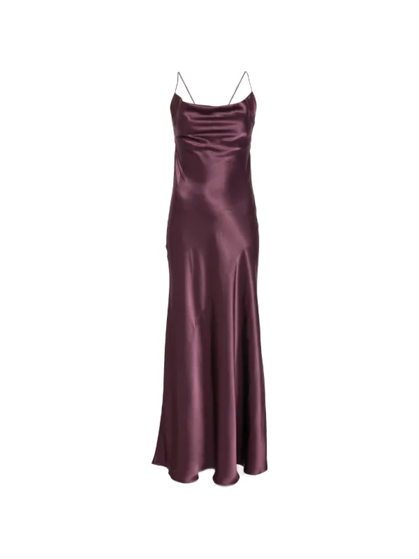 purple silk cowl neck dress Betsy & Adam Women's Drape Neck Satin Slim Gown, 6