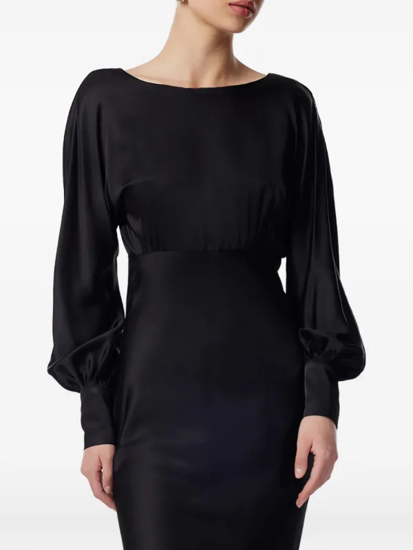 bishop sleeve dress black FRAMBOISE | Long Sleeve Crystal Design Designed with a classic SIZE:42W-30L base_color:black