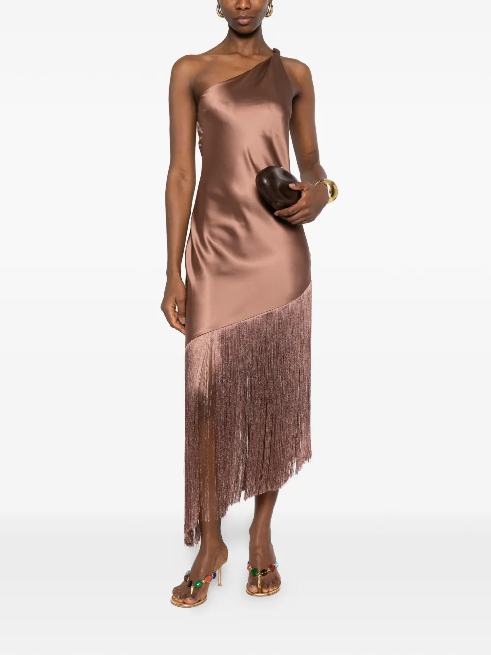 PINKO Asymmetrische jurk met franje Bruin
