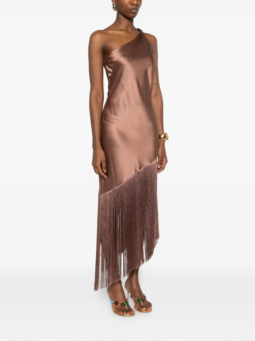 PINKO Asymmetrische jurk met franje Bruin