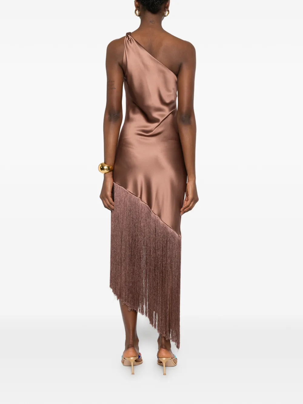 PINKO Asymmetrische jurk met franje Bruin