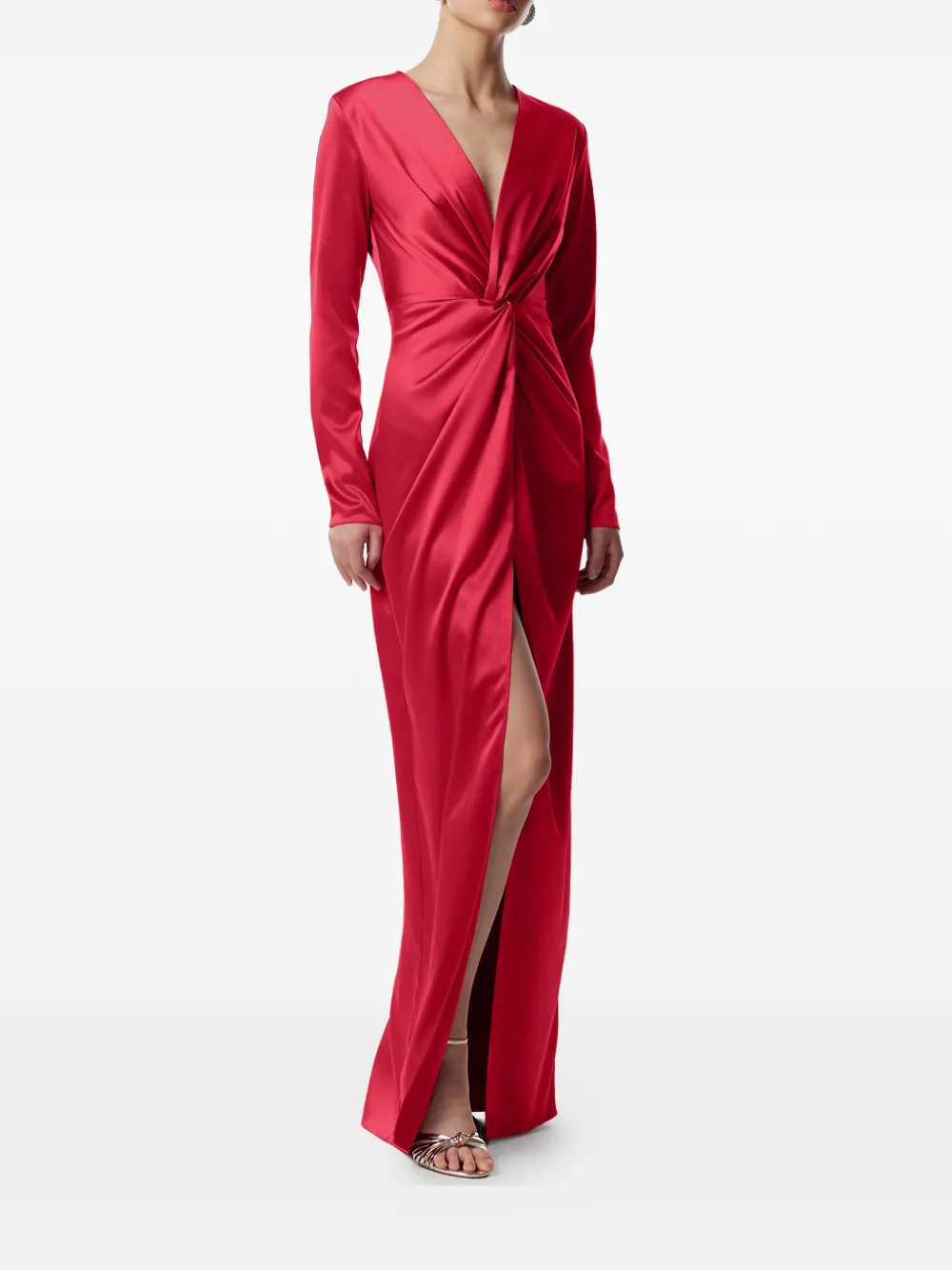  Framboise Knot V-neck Dress - Red 