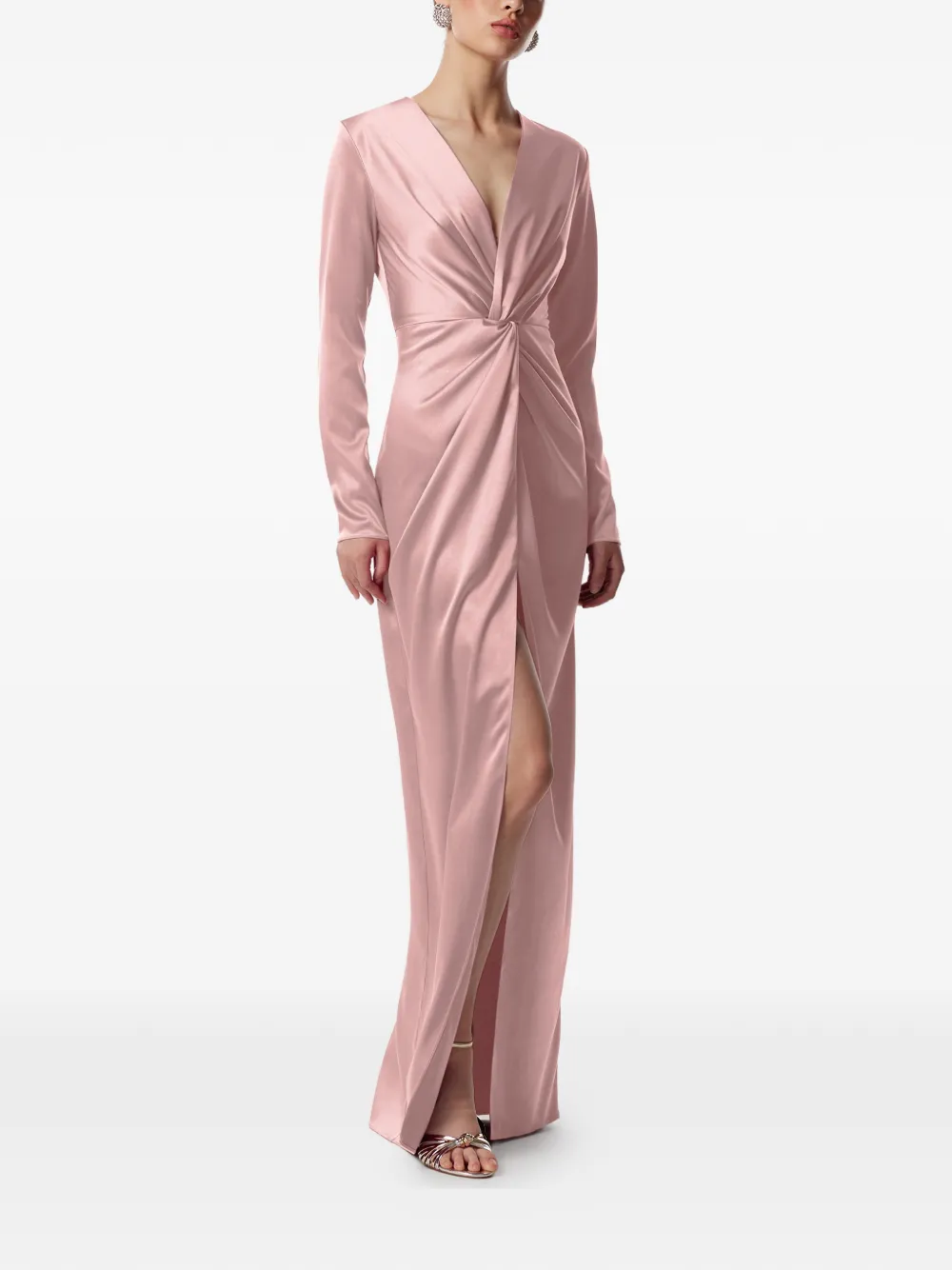  Framboise Twisted V-neck Dress - Pink 