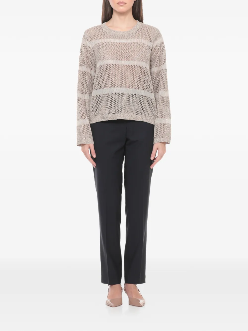  Panicale Sequined Perforated-design Sweatshirt - Neutrals 