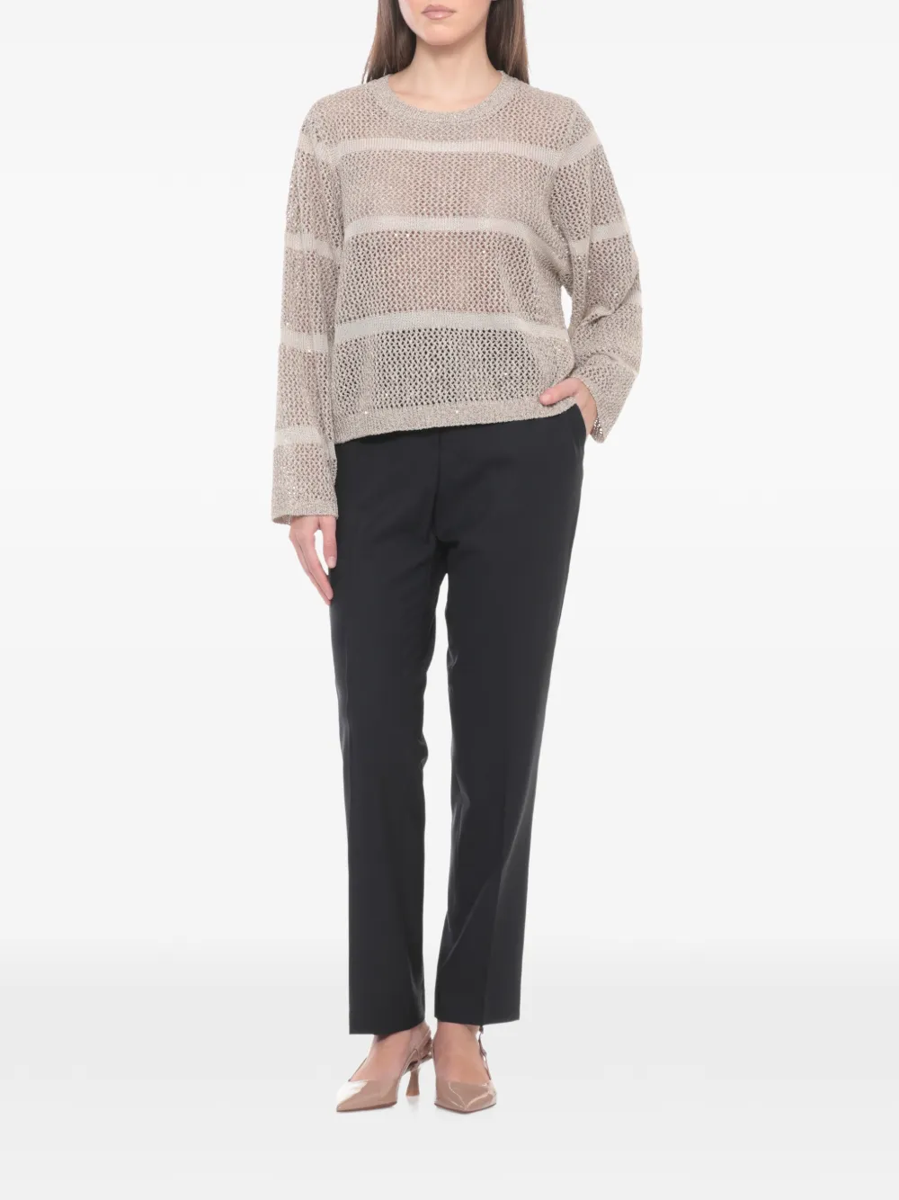  Panicale Sequined Perforated-design Sweatshirt - Neutrals 