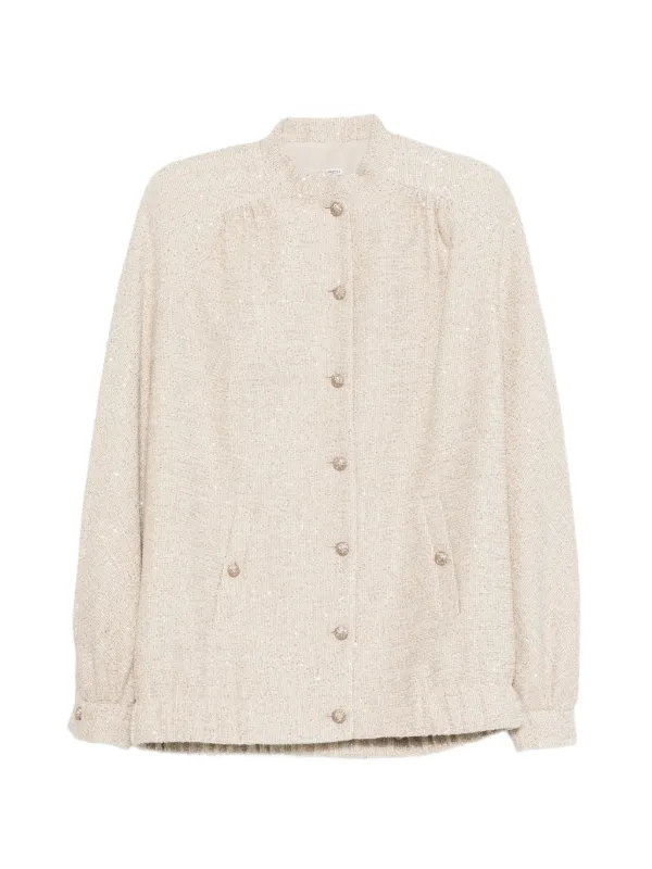 Alessandra Rich Buttoned Embellished Jacket in Neutrals