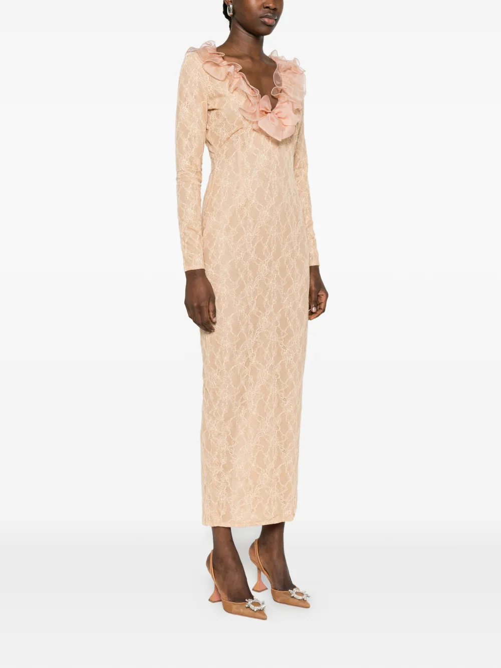 Alessandra Rich Midi-jurk met ruches Beige