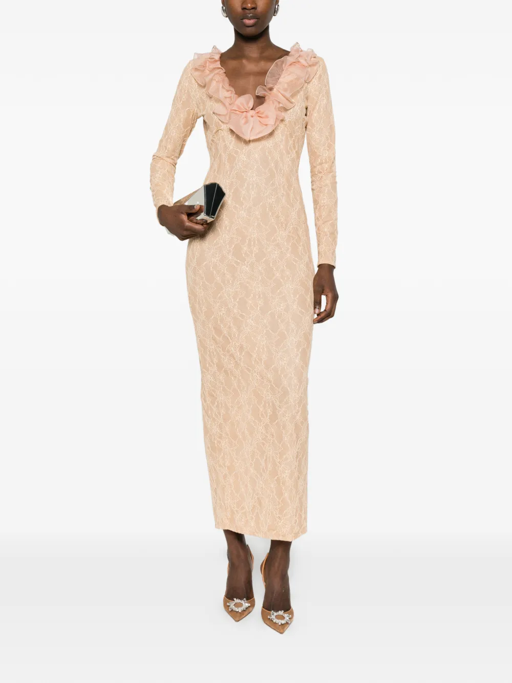 Alessandra Rich Midi-jurk met ruches Beige