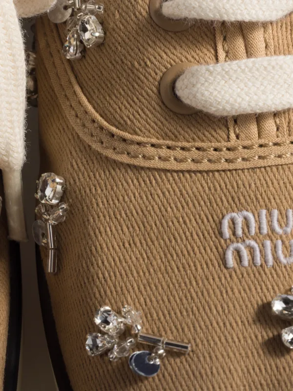 Miu Miu Embroidered Drill Sneakers | Neutrals | FARFETCH