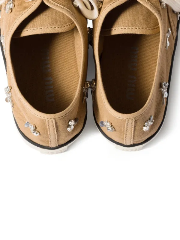 Miu Miu Embroidered Drill Sneakers | Neutrals | FARFETCH