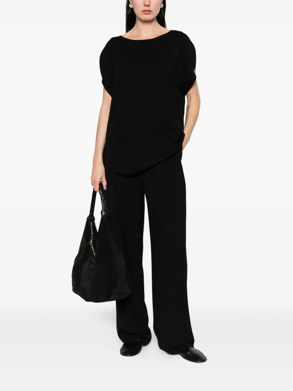  Allude Boat-neck Blouse - Black 