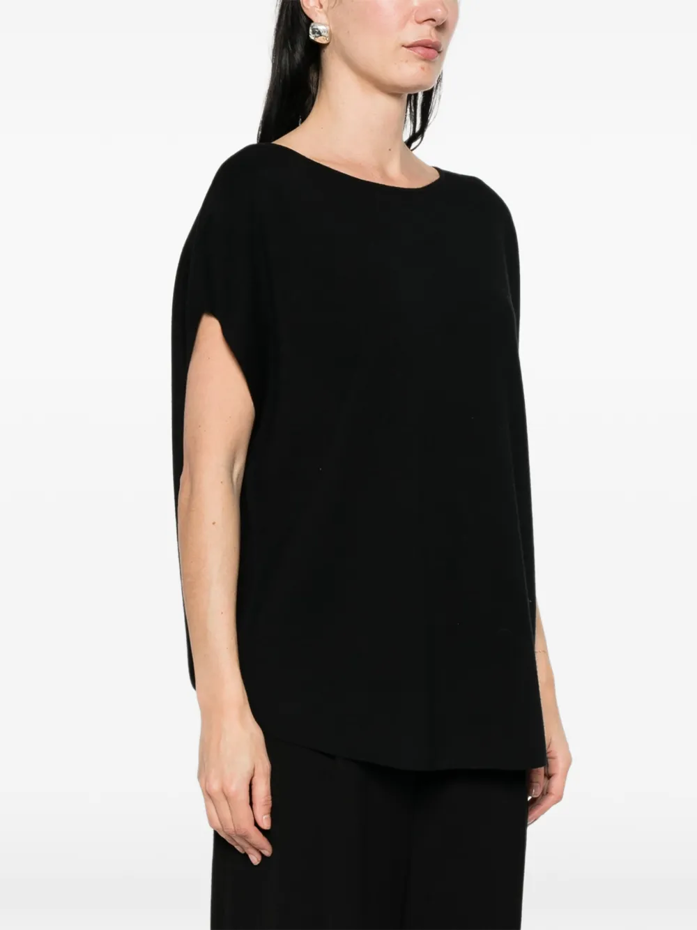  Allude Boat-neck Blouse - Black 