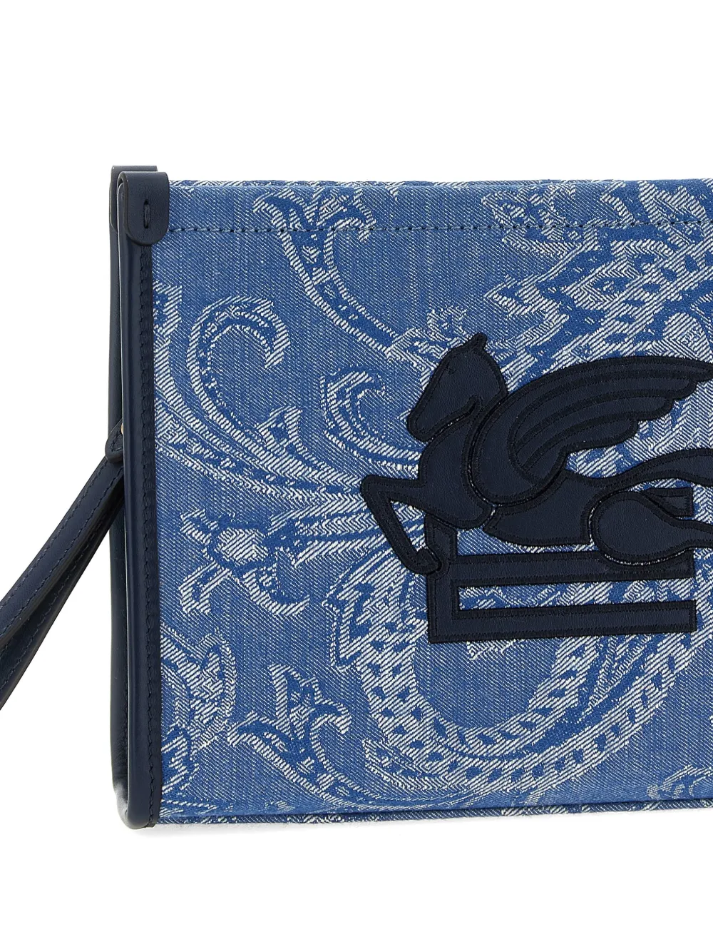 paisley-print logo-embroidery clutch bag