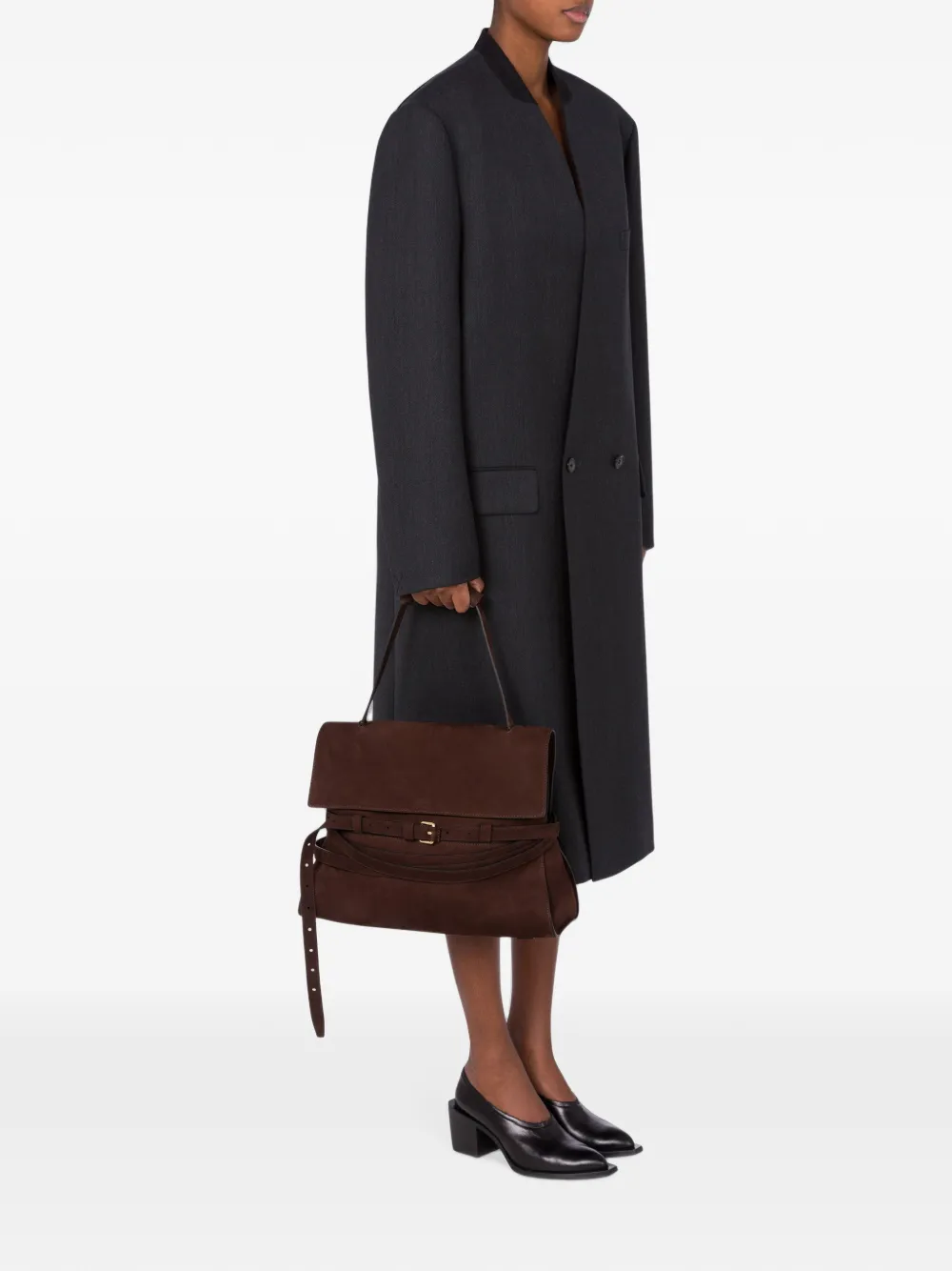 Moschino Medium Tie Me suède schoudertas Bruin
