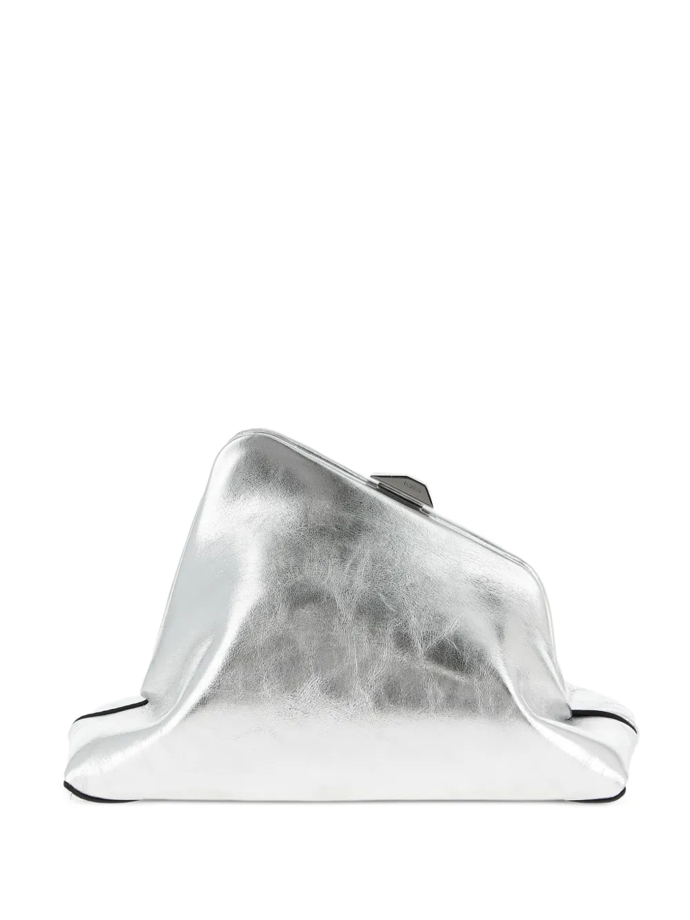 The Attico Day Off Small craquelé-effect leather clutch - Argento