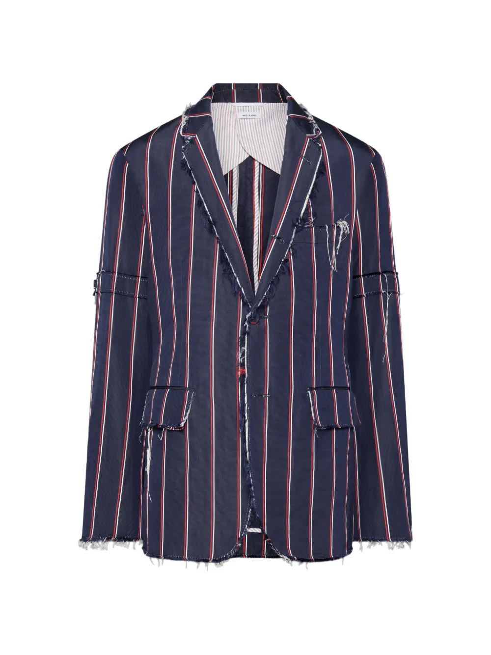 Thom Browne Gestreepte Mogador sportjas met banden en franje Blauw