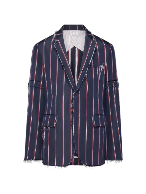 Thom Browne stripe Mogador sportcoat with armbands and fray edge