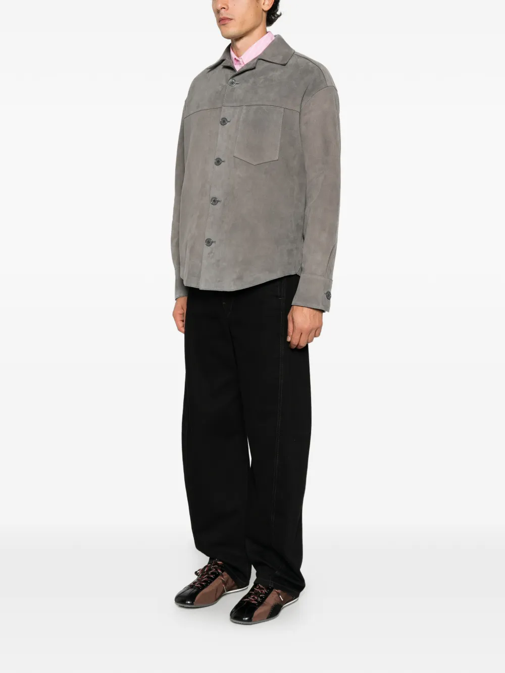 AMI Paris suede button-up shirt jacket Grijs
