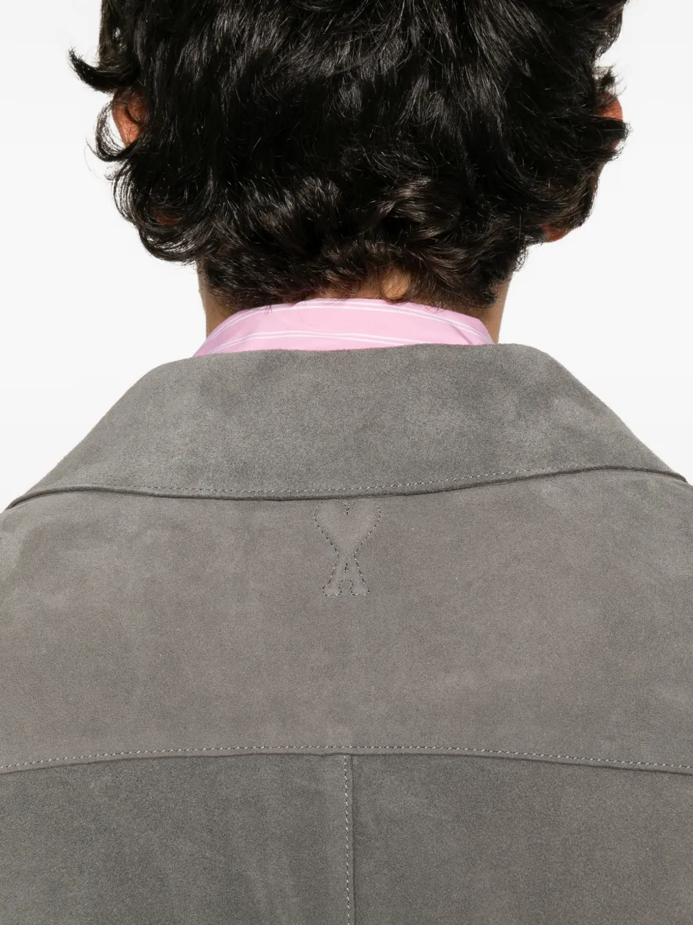 AMI Paris suede button-up shirt jacket Grijs