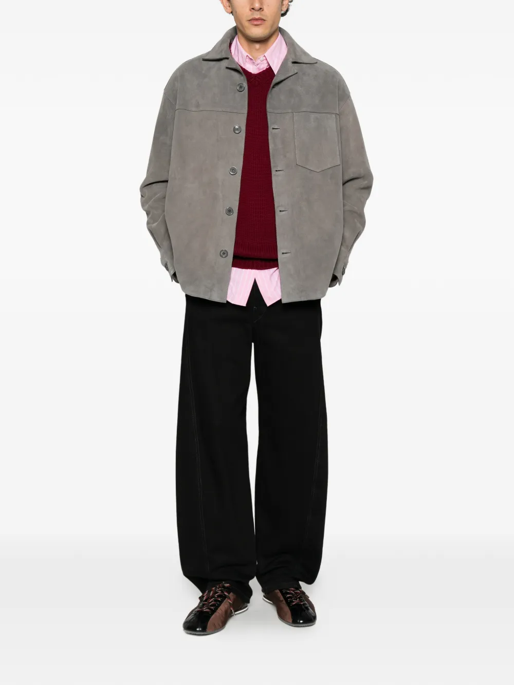 AMI Paris suede button-up shirt jacket Grijs