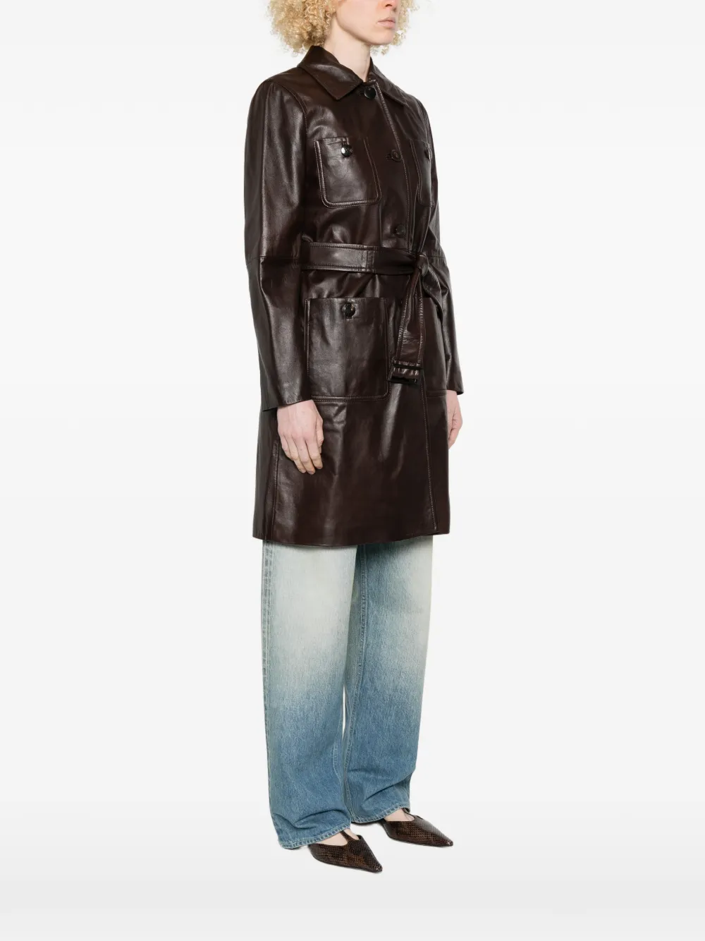  Max Mara Mstamaca Buttoned Belted Coat - Brown 