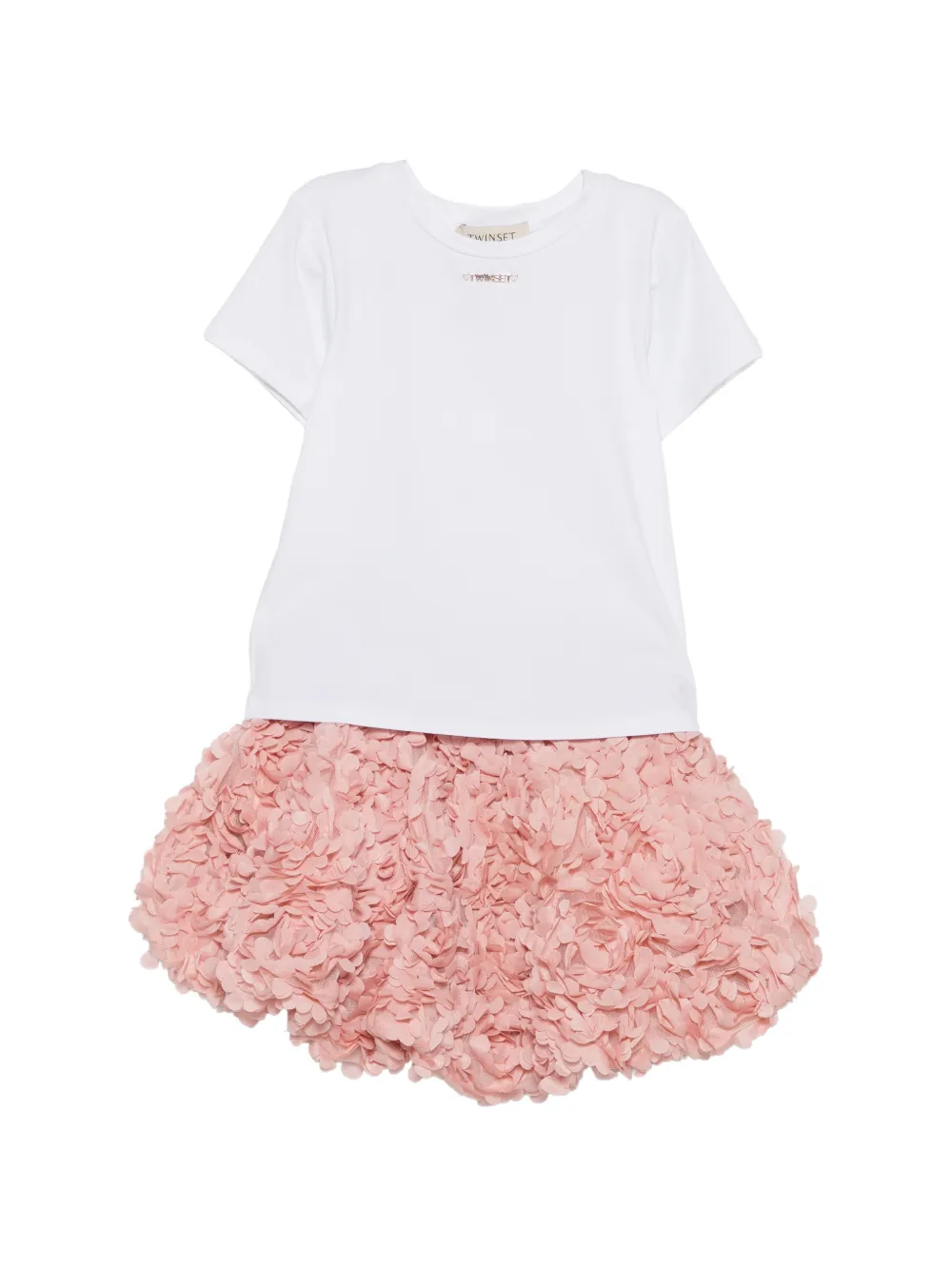TWINSET Kids Abito modello T-shirt con applicazione a fiori - Rosa