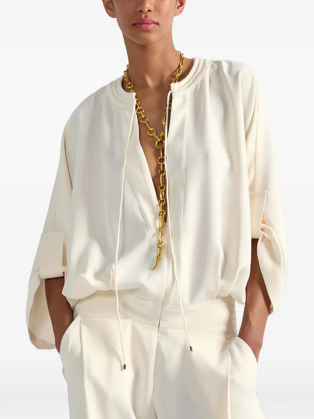 Barbara Bui drawstring-neck batwing jumpsuit - Neutrals