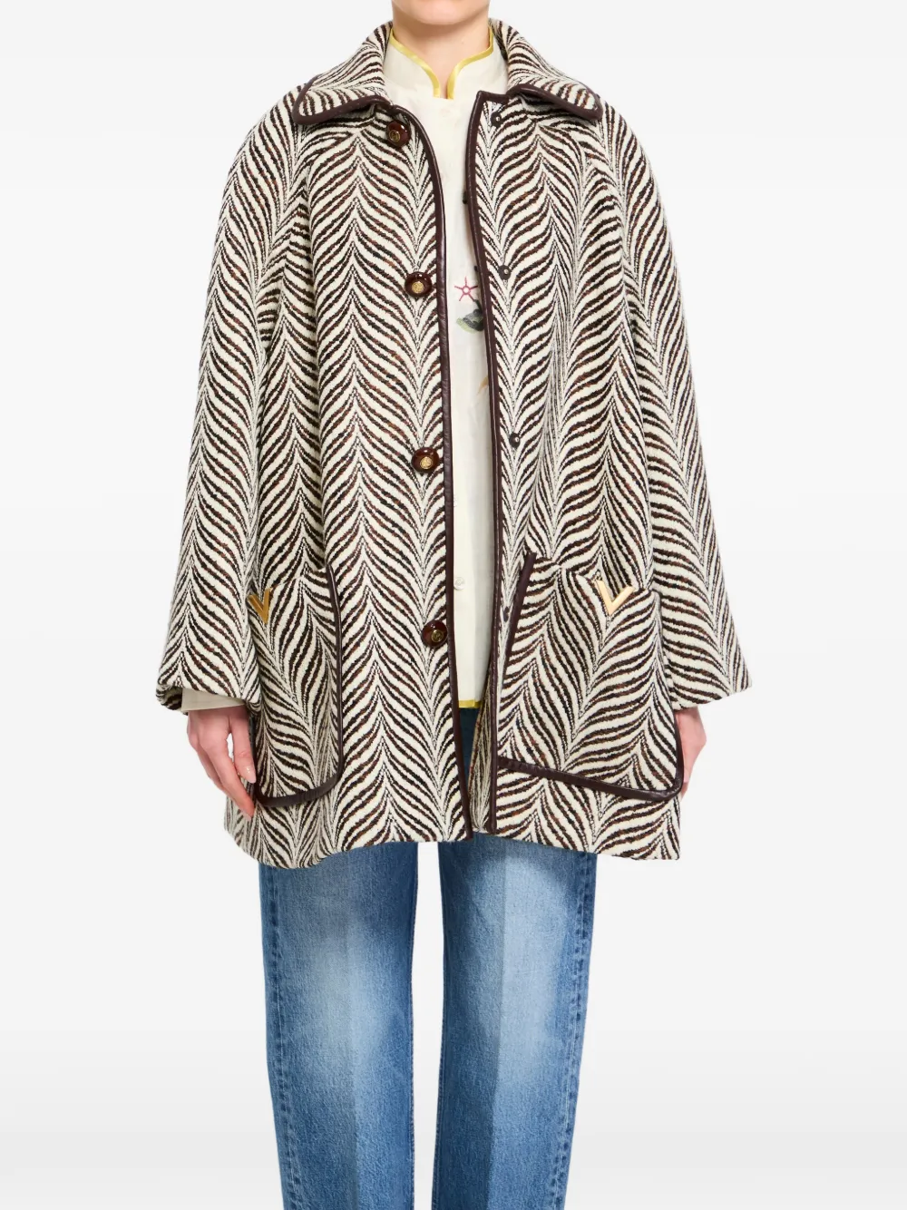  Valentino Garavani Patterned Button Coat - Neutrals 