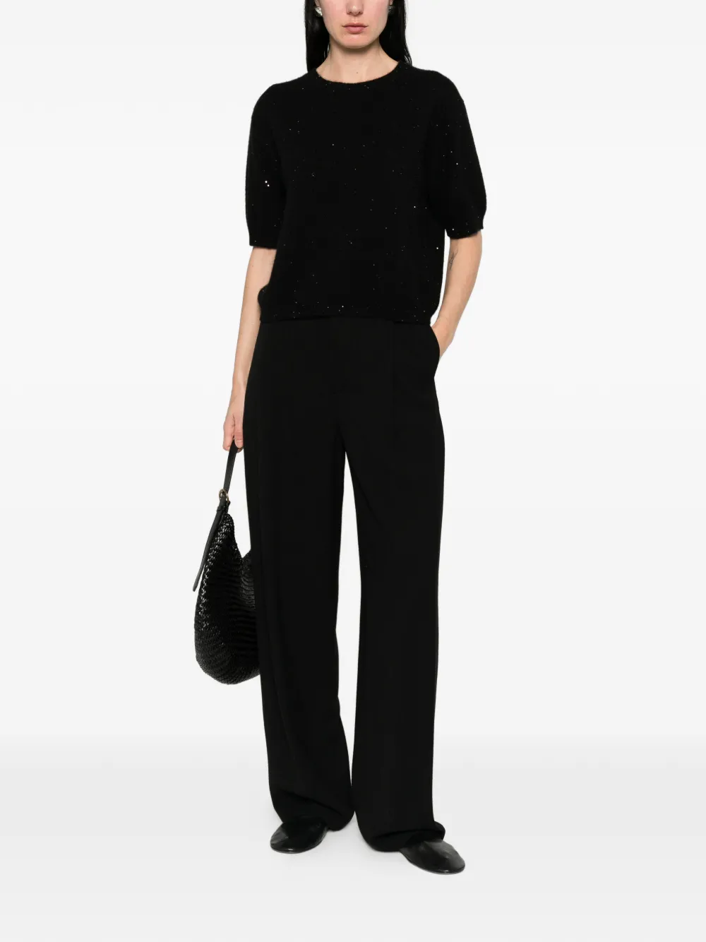Allude T-shirt met ronde hals Zwart