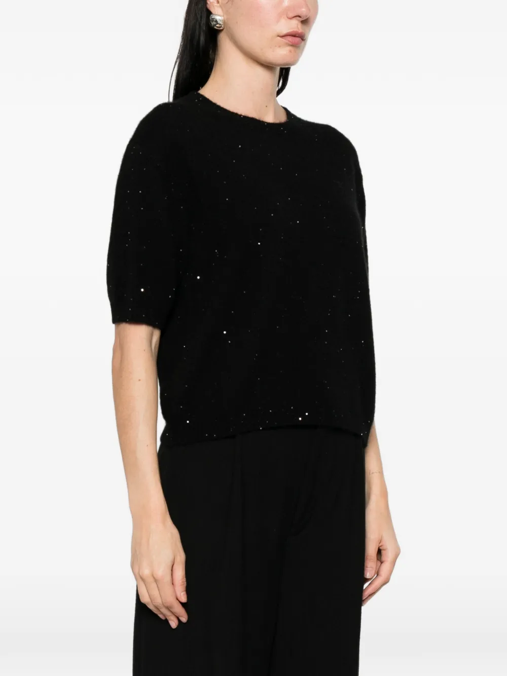 Allude T-shirt met ronde hals Zwart