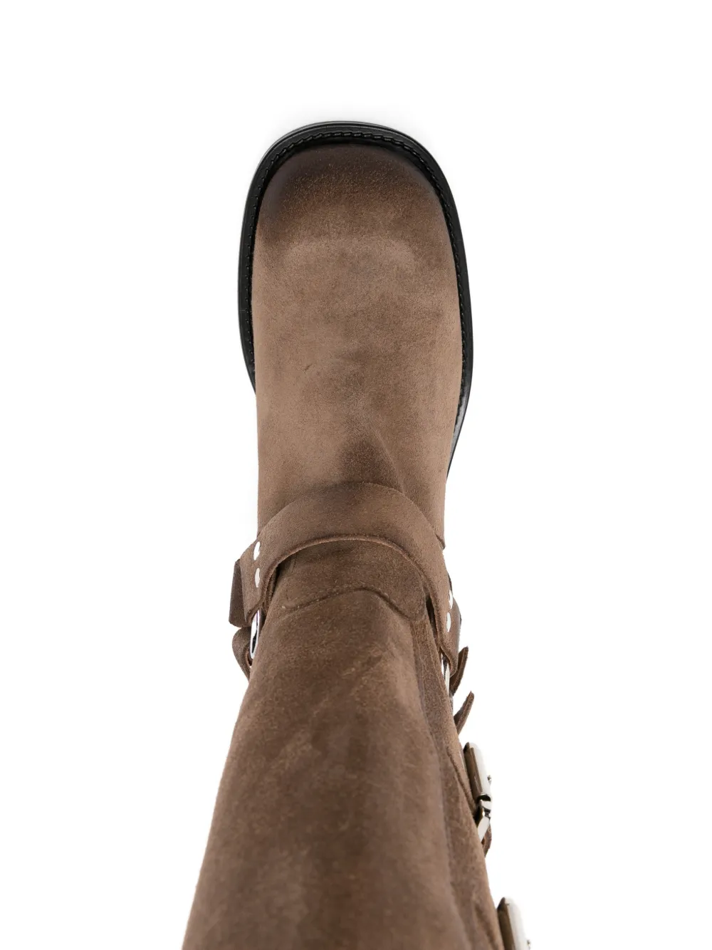 Gisel Moire Laarzen met gesp en vierkante neus Bruin