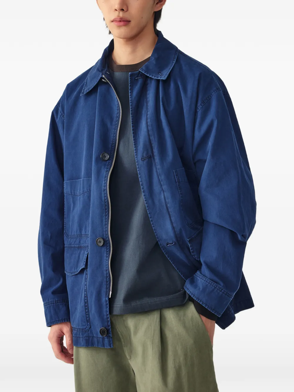  Tomboy Button-up Washed-effect Jacket - Blue 