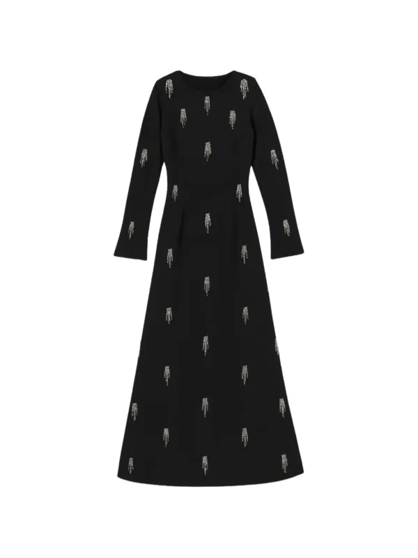 simkhai long sleeve dress SIMKHAI Women's Ornella Knit Satin Midi Dress in Black, Size XS