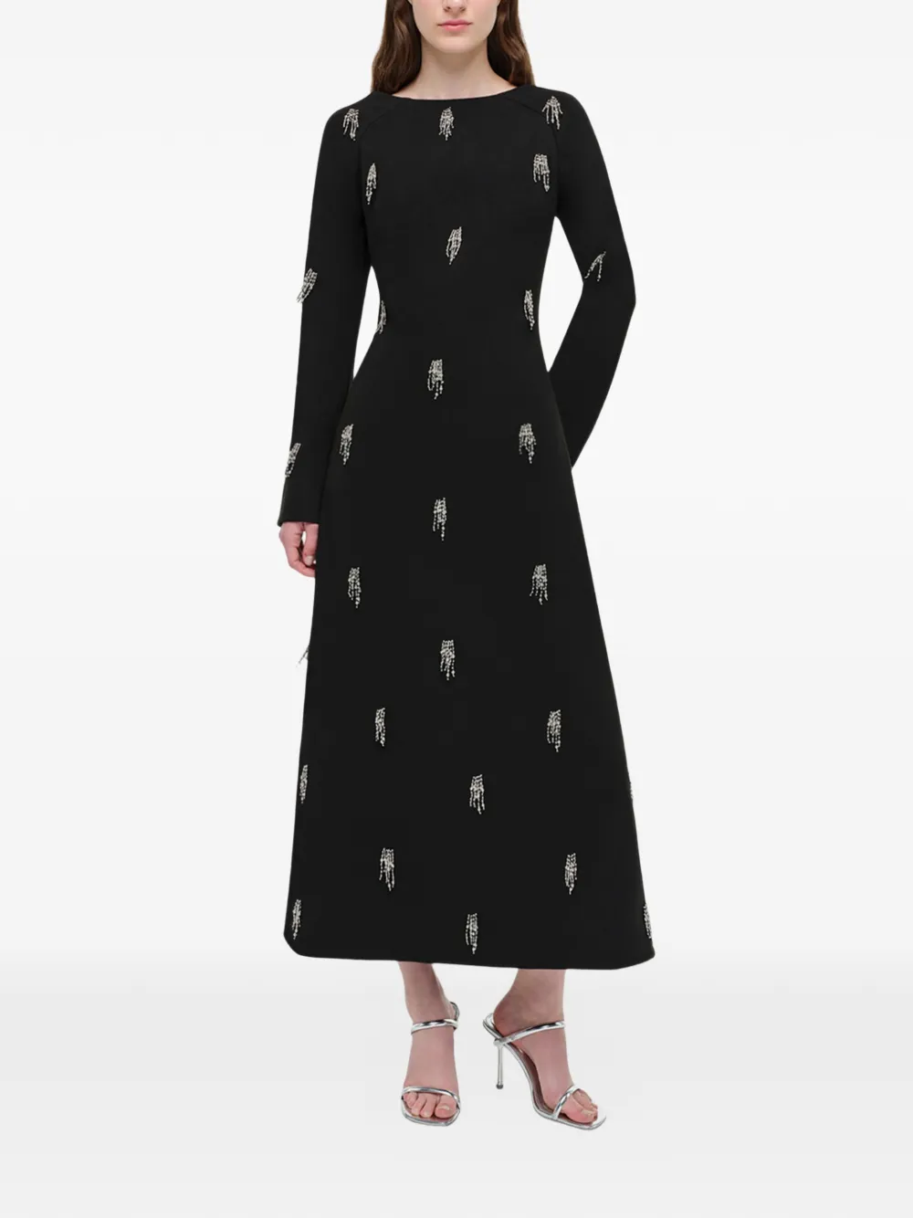 SIMKHAI Coretta midi-jurk met lange mouwen Zwart