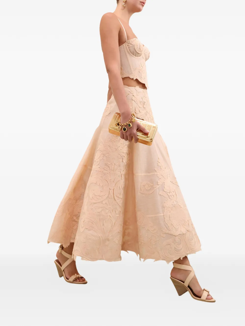ZIMMERMANN Rebellion filigree midi-rok Beige