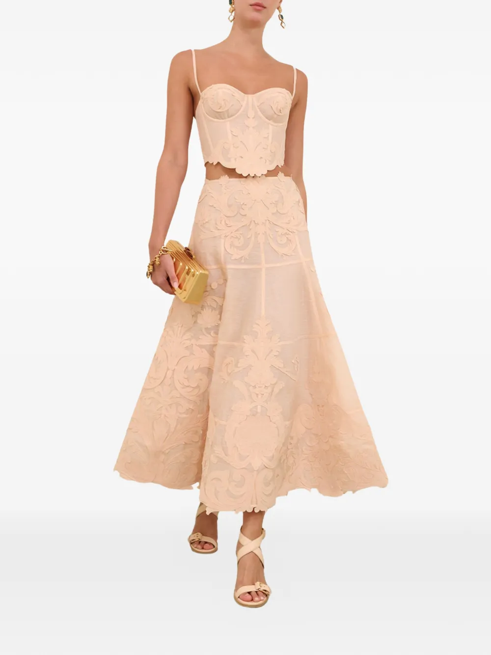 ZIMMERMANN Rebellion filigree midi-rok Beige