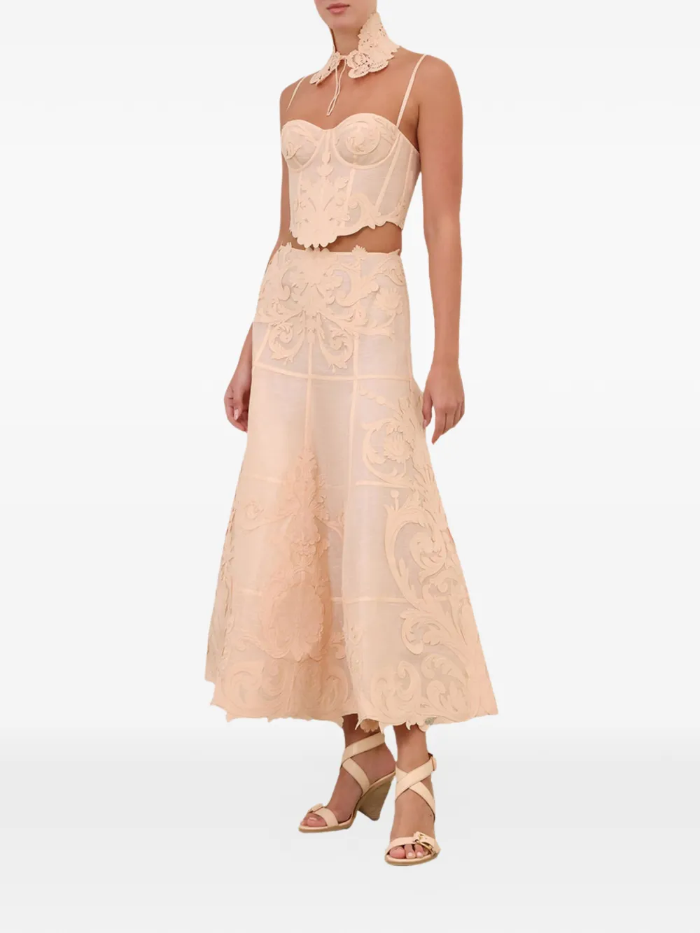 ZIMMERMANN Rebellion filigree midi-rok Beige