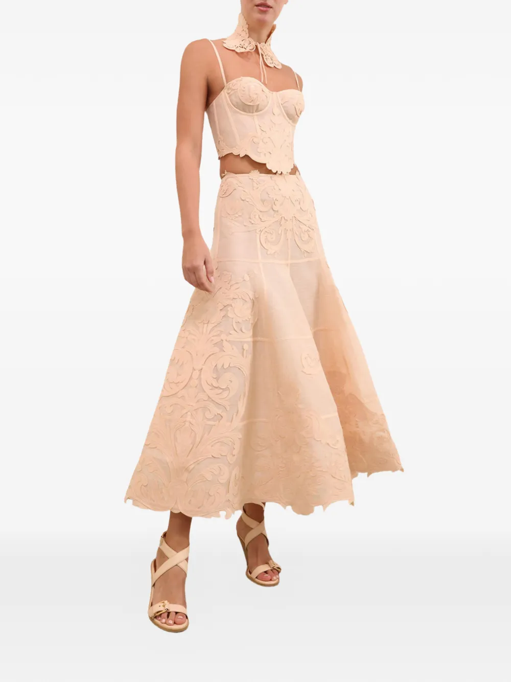ZIMMERMANN Rebellion filigree midi-rok Beige