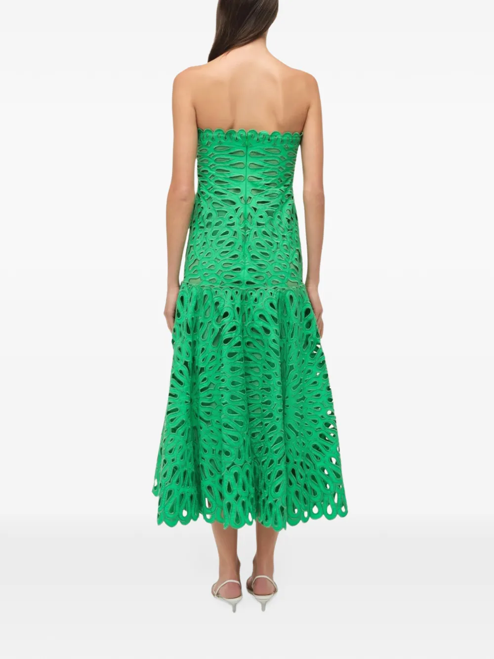 SIMKHAI Florence eyelet-embroidered strapless midi dress Groen