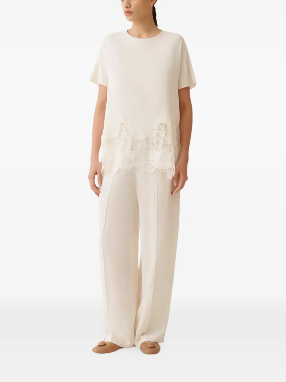 Fabiana Filippi lace-trim blouse Beige