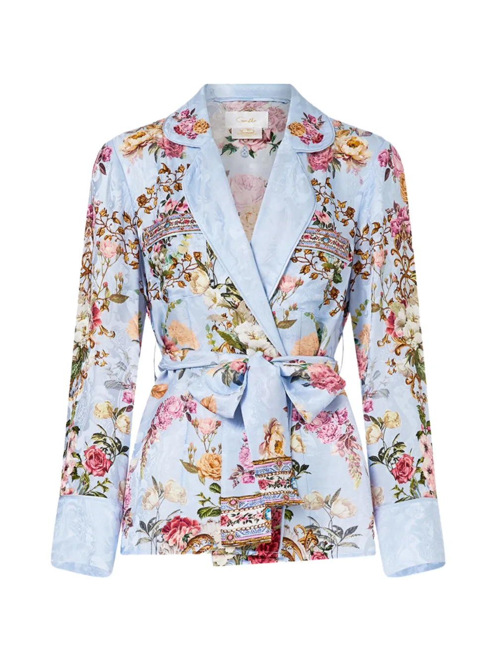 Camilla Tiled In Time floral-pattern belted jacket - Blu