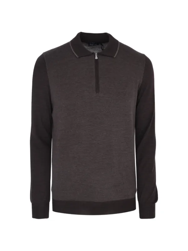 Barba Zip Polo Knitwear in Brown