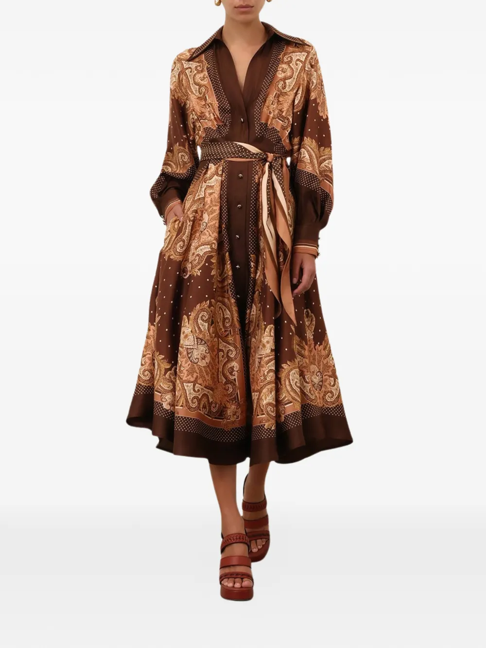 ZIMMERMANN Blousejurk met paisley-print Bruin