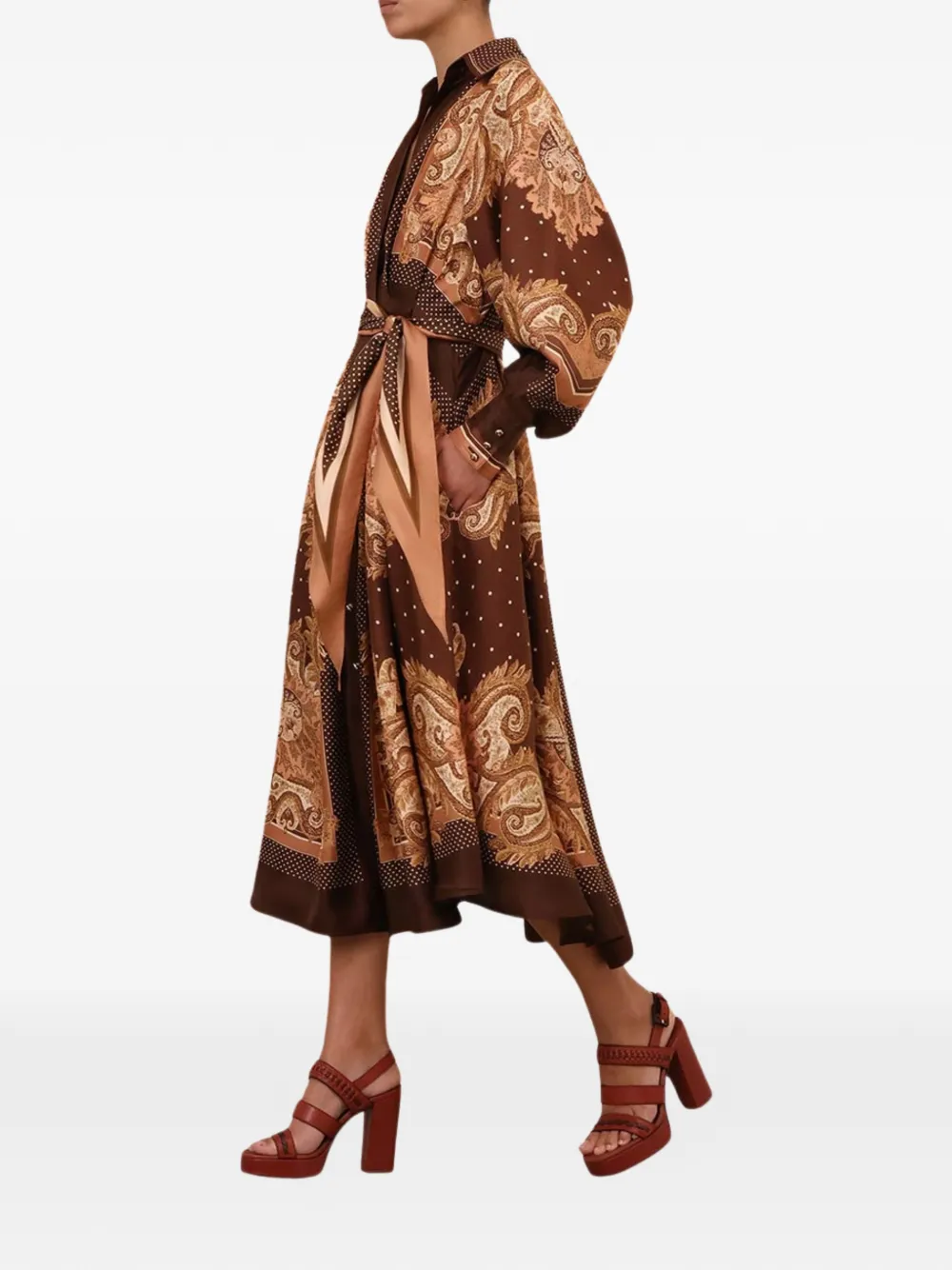 ZIMMERMANN Blousejurk met paisley-print Bruin